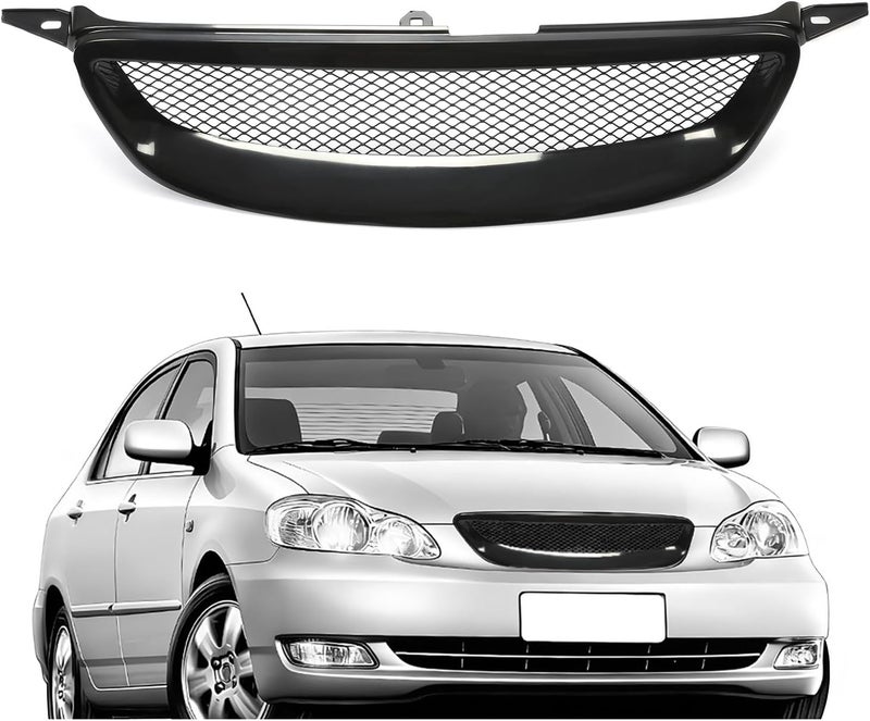 ALMULOO Front Grille Compatible with 2003-2007 Toyota Corolla Bumper Hood Grill Mesh Black Powder Coated - Image 1